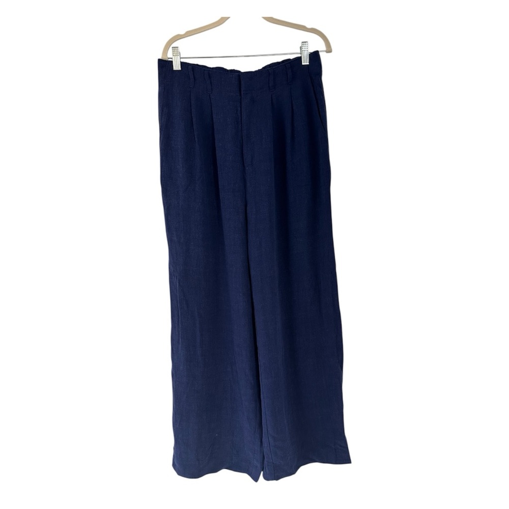 Z Supply NWT Navy High-Rise Wide Leg Pants Linen Blend Large Coastal Chic - Picture 6 of 13